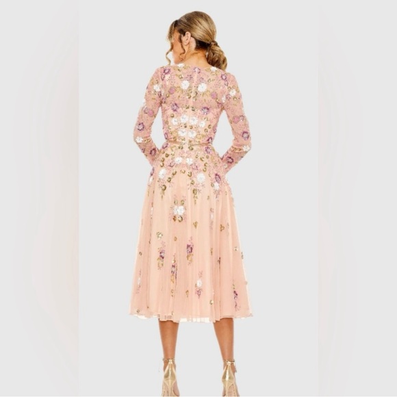 Mac Duggal Pink/Blush Sequin Floral Midi Dress - Picture 3 of 13